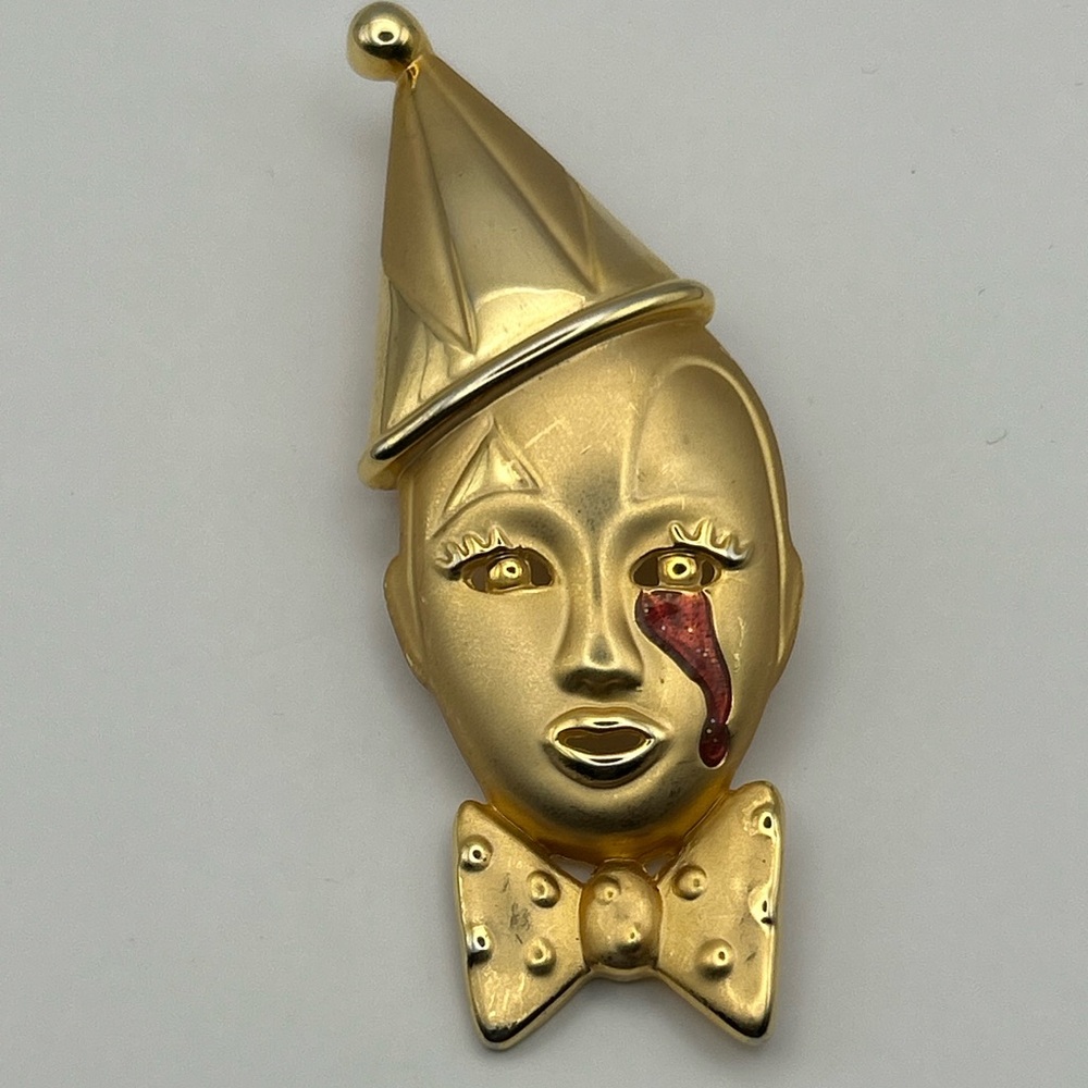 Vintage Goldtone Clown Face Brooch